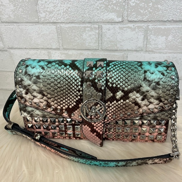 Michael Kors Greenwich Ombré Studded Snakeskin Shoulder Bag - Picture 1 of 9